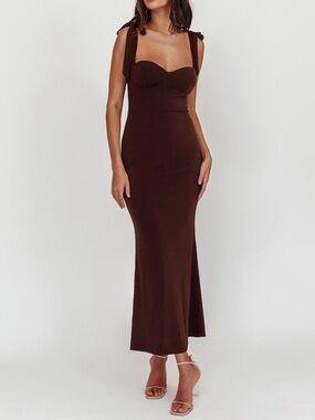 Selfie Leslie - Rose Garden Tied Shoulder Maxi Dress Brown